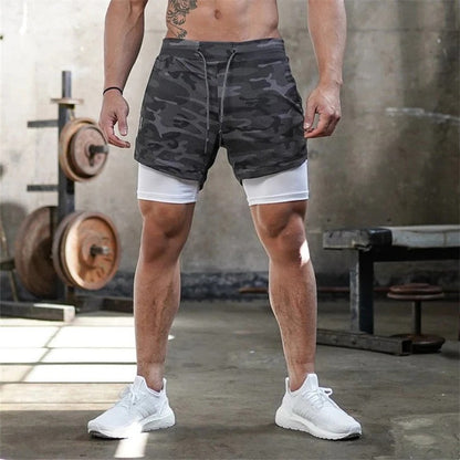 Men’s 2 in 1 Camo Athletic Shorts with Inner Compression Layer