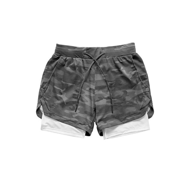 Men’s 2 in 1 Camo Athletic Shorts with Inner Compression Layer