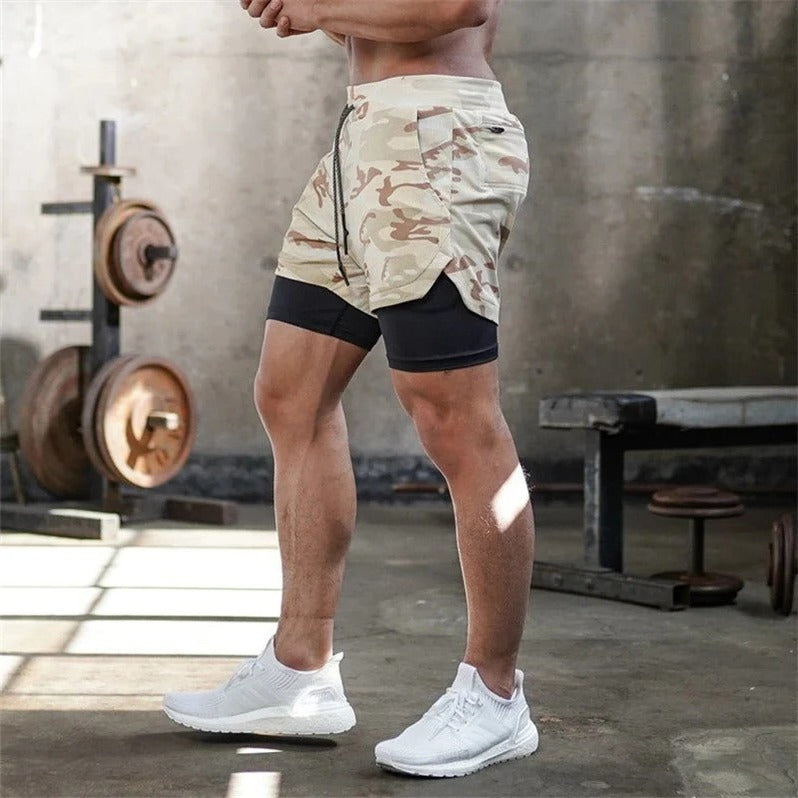Men’s 2 in 1 Camo Athletic Shorts with Inner Compression Layer