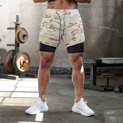 Men’s 2 in 1 Camo Athletic Shorts with Inner Compression Layer
