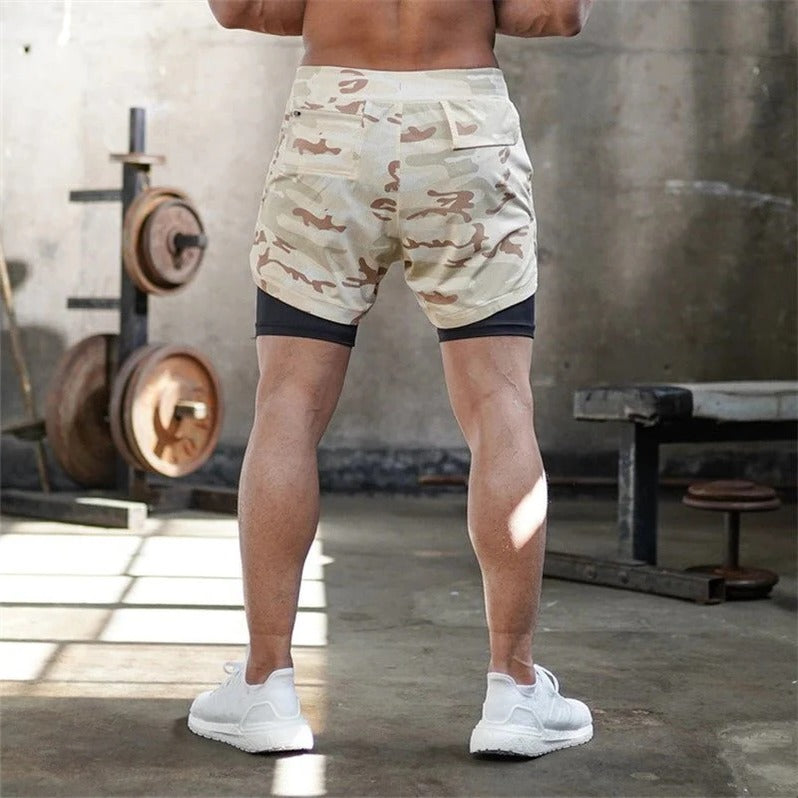 Men’s 2 in 1 Camo Athletic Shorts with Inner Compression Layer