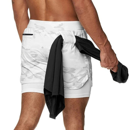 Men’s 2 in 1 Camo Athletic Shorts with Inner Compression Layer