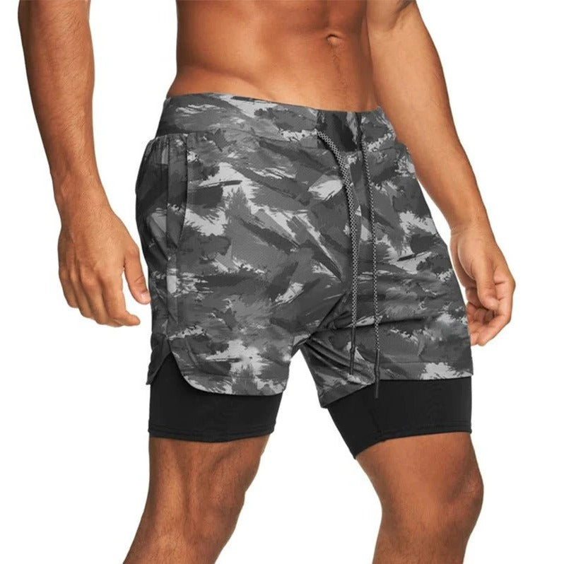 Men’s 2 in 1 Camo Athletic Shorts with Inner Compression Layer
