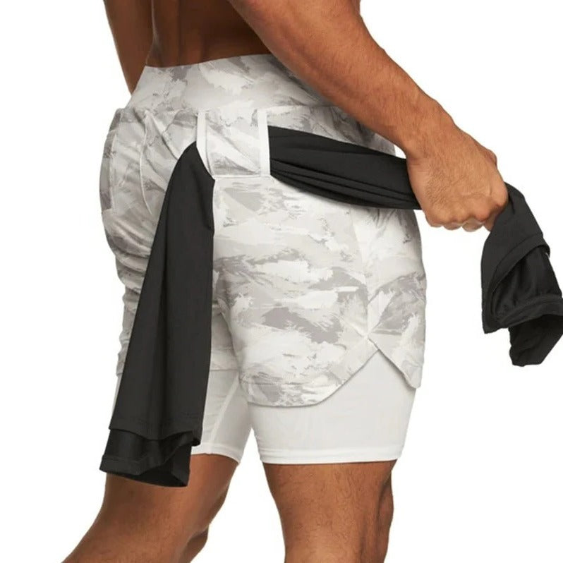 Men’s 2 in 1 Camo Athletic Shorts with Inner Compression Layer