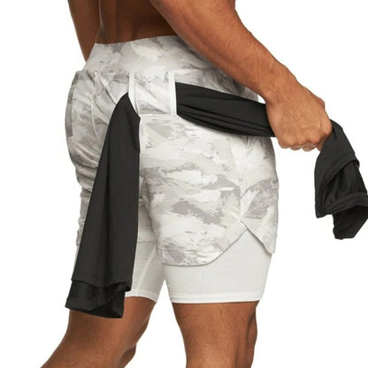 Men’s 2 in 1 Camo Athletic Shorts with Inner Compression Layer