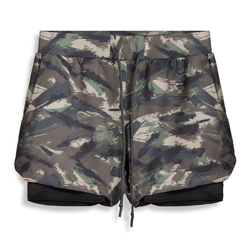 Men’s 2 in 1 Camo Athletic Shorts with Inner Compression Layer