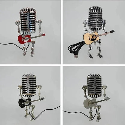 Vintage Robot Lamp with Metal Microphone and Guitar