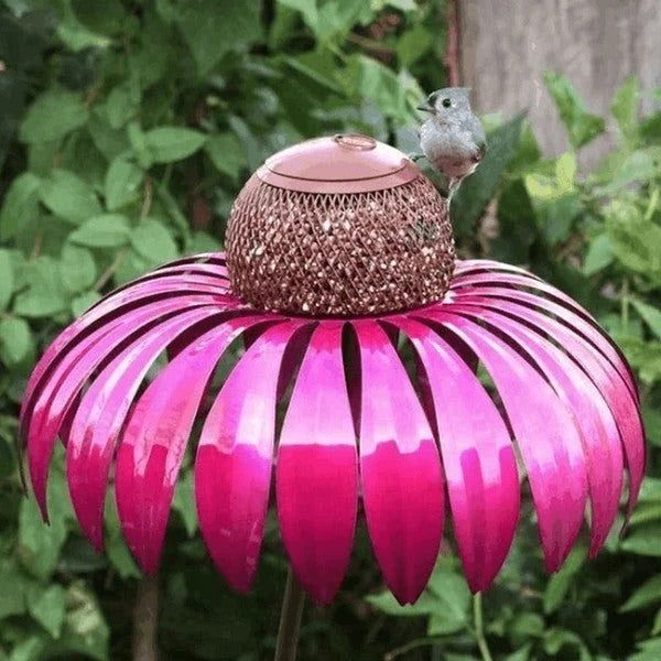 Metal Bird Feeder with Coneflower Design for Garden