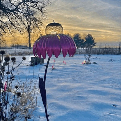 Metal Bird Feeder with Coneflower Design for Garden
