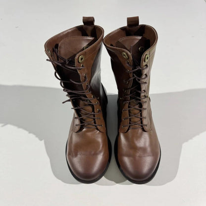 Women's Vintage Lace Up Ankle Boots with Adjustable Strap