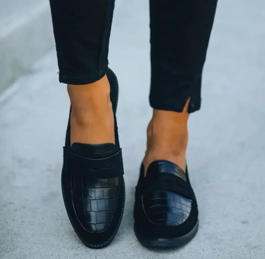 Women's Black Faux Leather Penny Loafers, Slip-On