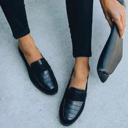 Women's Black Faux Leather Penny Loafers, Slip-On
