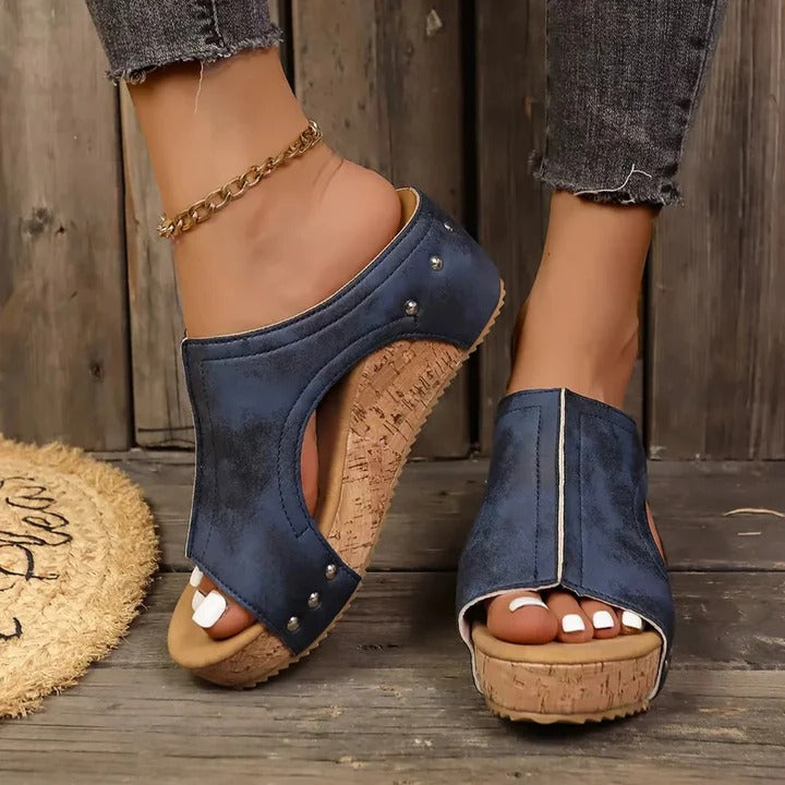 Women's Platform Wedge Sandals with Studded Strap Detail