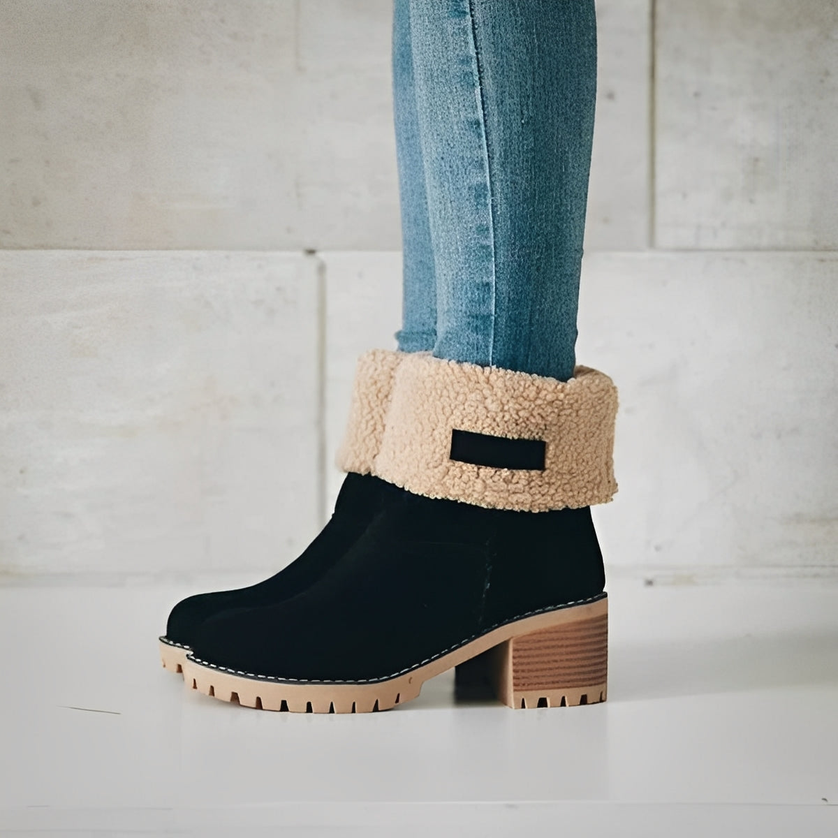 Women's Winter Snow Boots with Block Heel Design