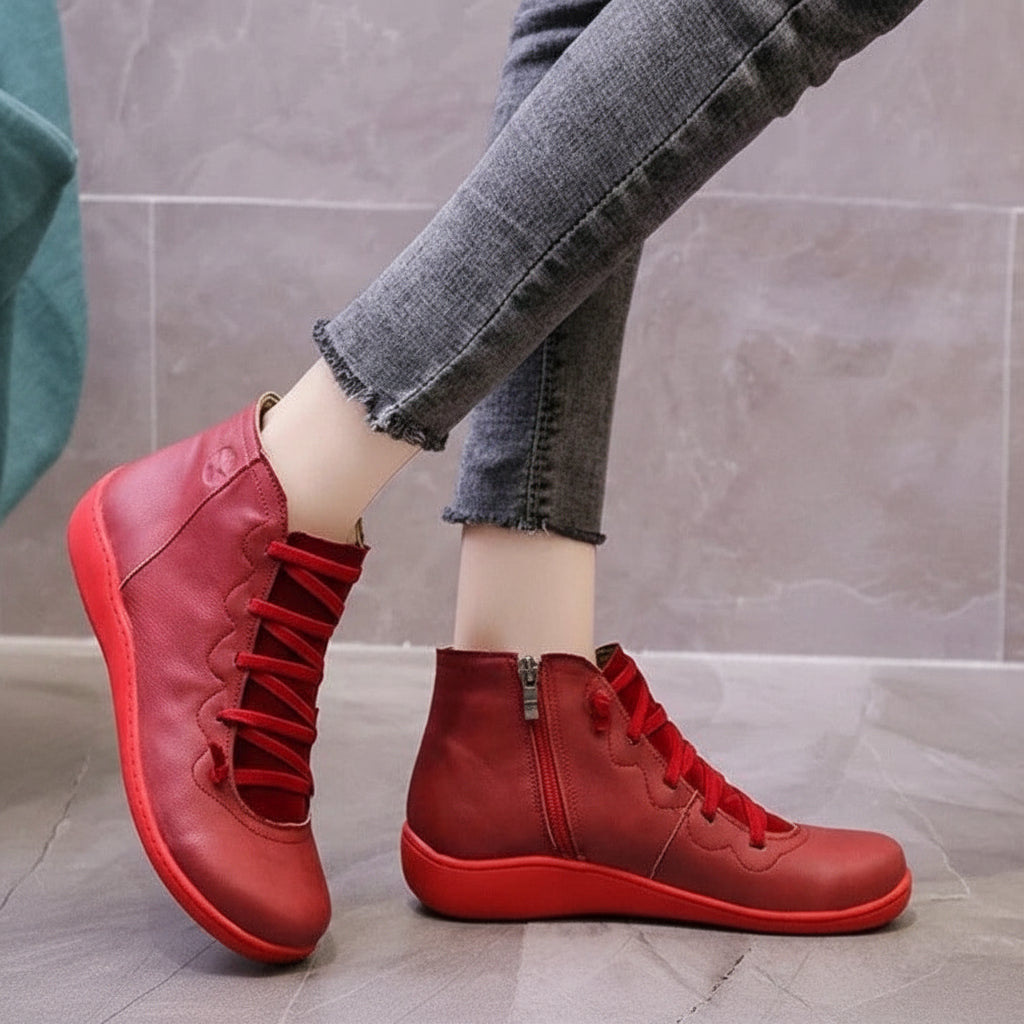 Women's Side-Zip Ankle Boots with Round Toe and Block Heel Design