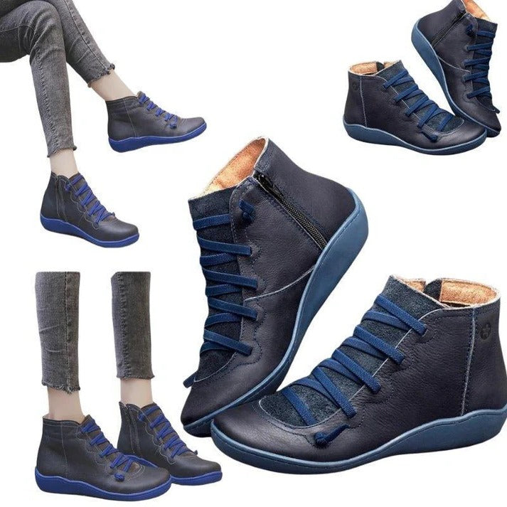 Women's Side-Zip Ankle Boots with Round Toe and Block Heel Design