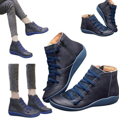 Women's Side-Zip Ankle Boots with Round Toe and Block Heel Design