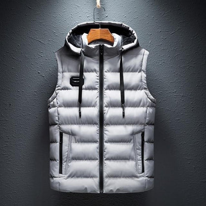 Basic Full Zip Plain Hooded Vest Outerwear