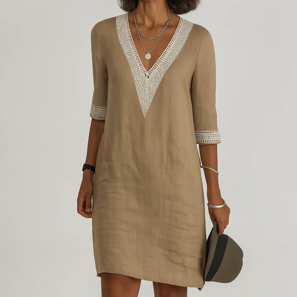 Women's Lightweight Linen Midi Dress with Pockets