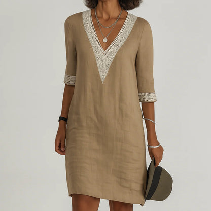 Women's Lightweight Linen Midi Dress with Pockets