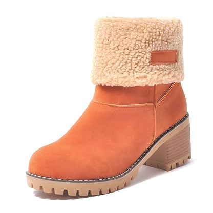 Women's Winter Snow Boots with Block Heel Design