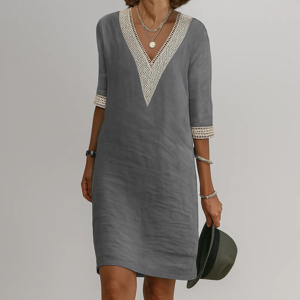 Women's Lightweight Linen Midi Dress with Pockets