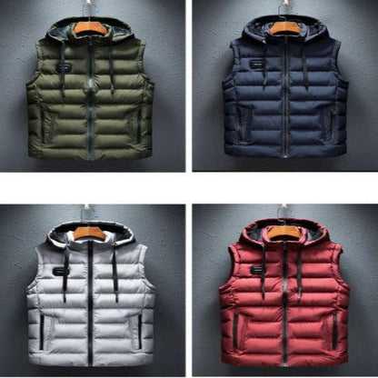Basic Full Zip Plain Hooded Vest Outerwear