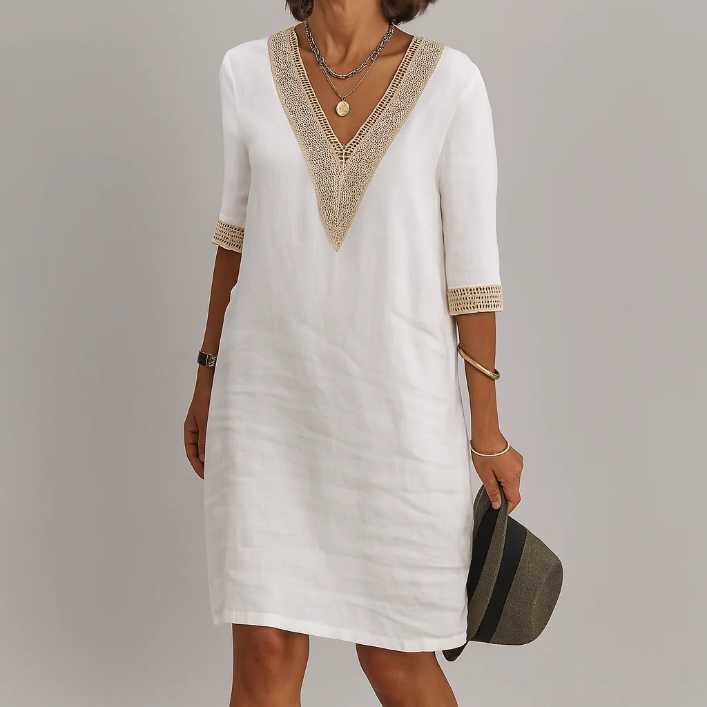 Women's Lightweight Linen Midi Dress with Pockets
