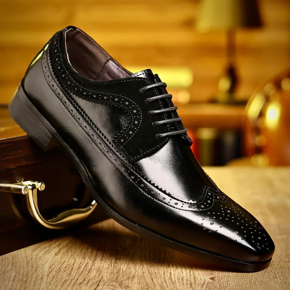 Men's Glossy Wingtip Oxford Formal Dress Shoes