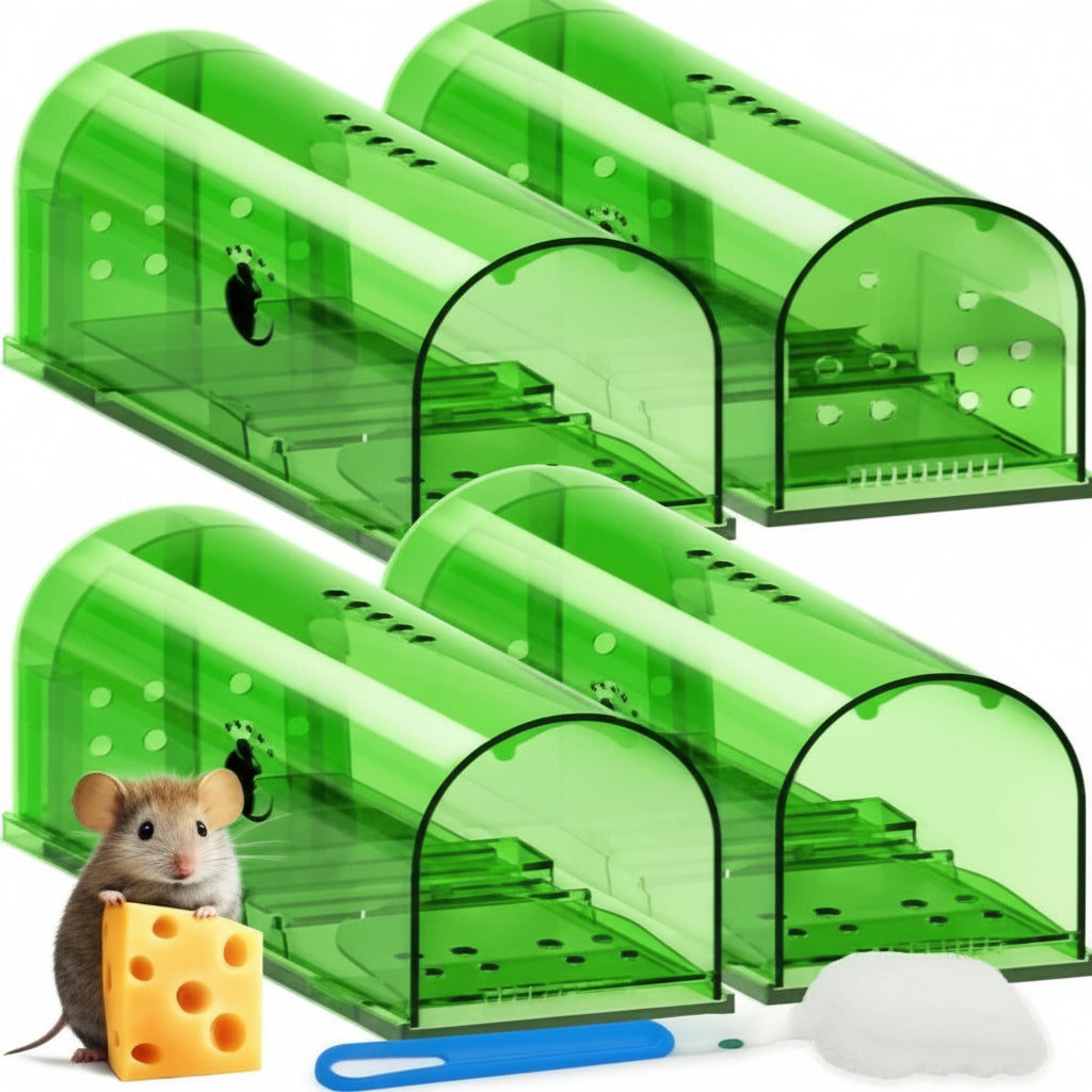 Reusable Mouse Trap Containers with One Way Entrance, Set of 4