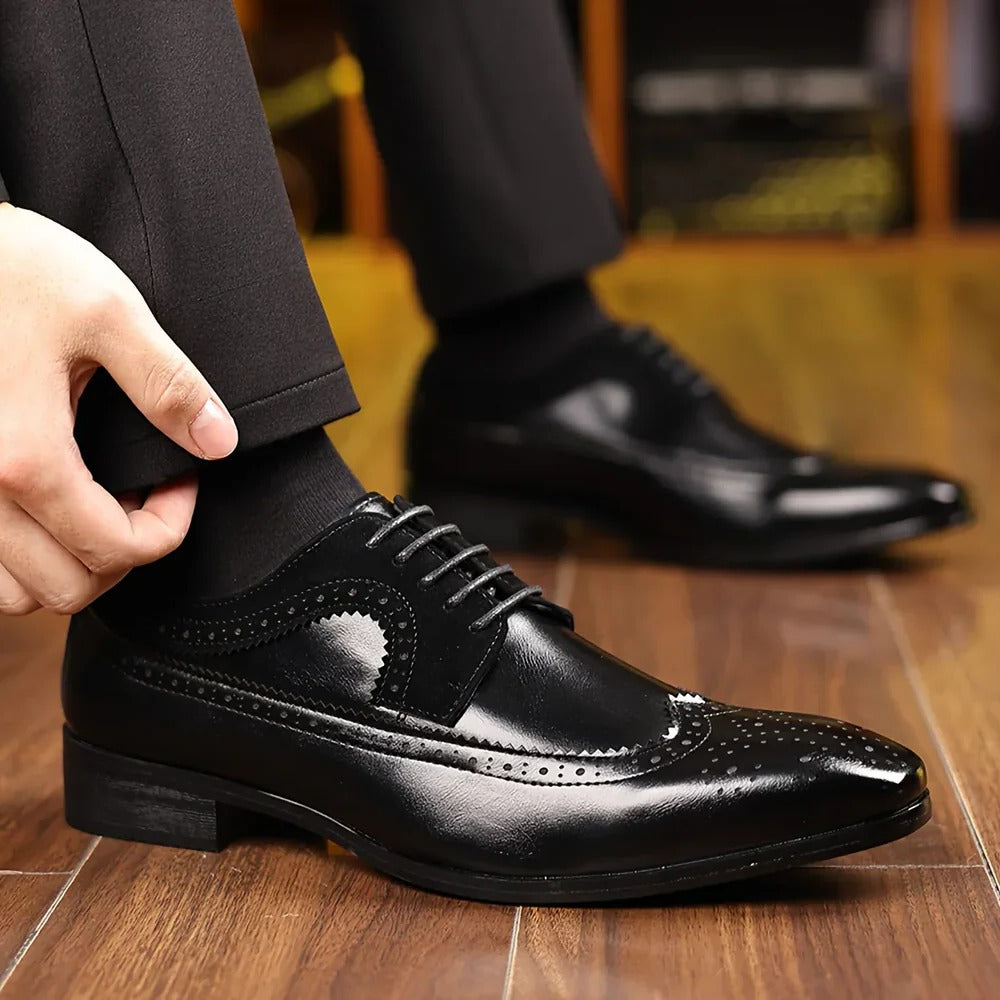 Men's Glossy Wingtip Oxford Formal Dress Shoes