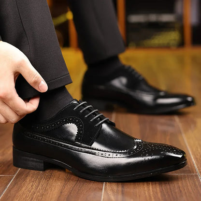 Men's Glossy Wingtip Oxford Formal Dress Shoes