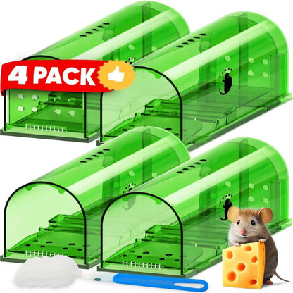 Reusable Mouse Trap Containers with One Way Entrance, Set of 4