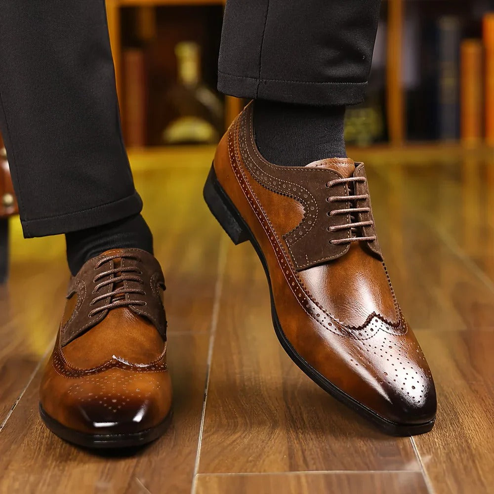 Men's Glossy Wingtip Oxford Formal Dress Shoes