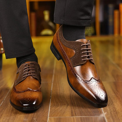 Men's Glossy Wingtip Oxford Formal Dress Shoes