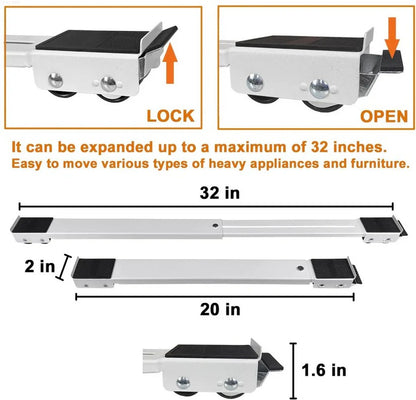 Adjustable Appliance Rollers for Washer, Dryer and Refrigerator