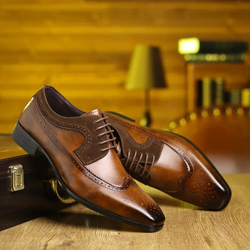 Men's Glossy Wingtip Oxford Formal Dress Shoes