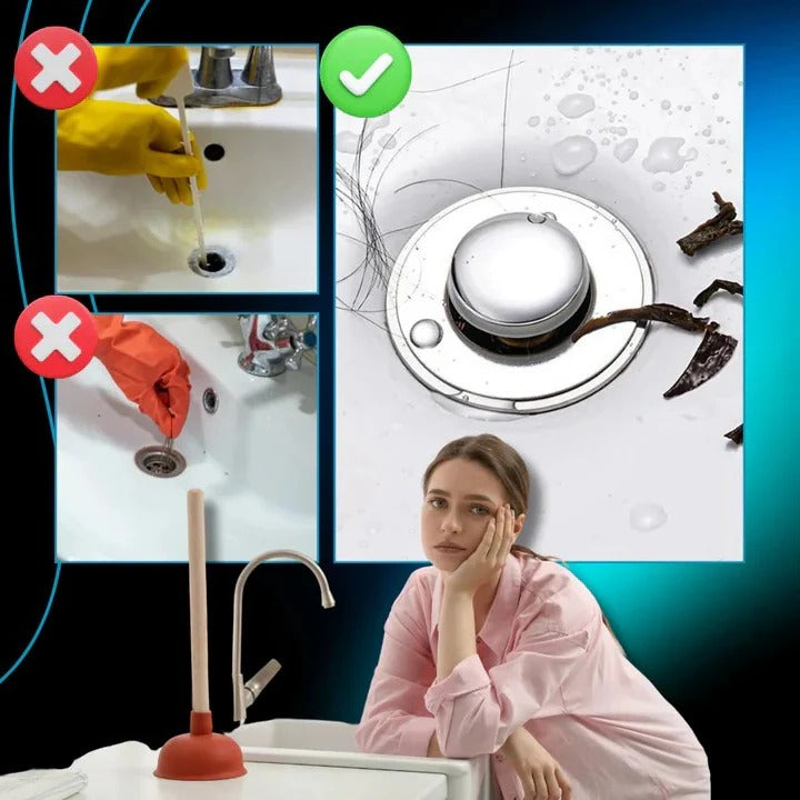 Pop Up Sink Stopper with Silicone Seal and Built In Strainer