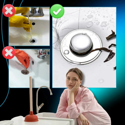 Pop Up Sink Stopper with Silicone Seal and Built In Strainer