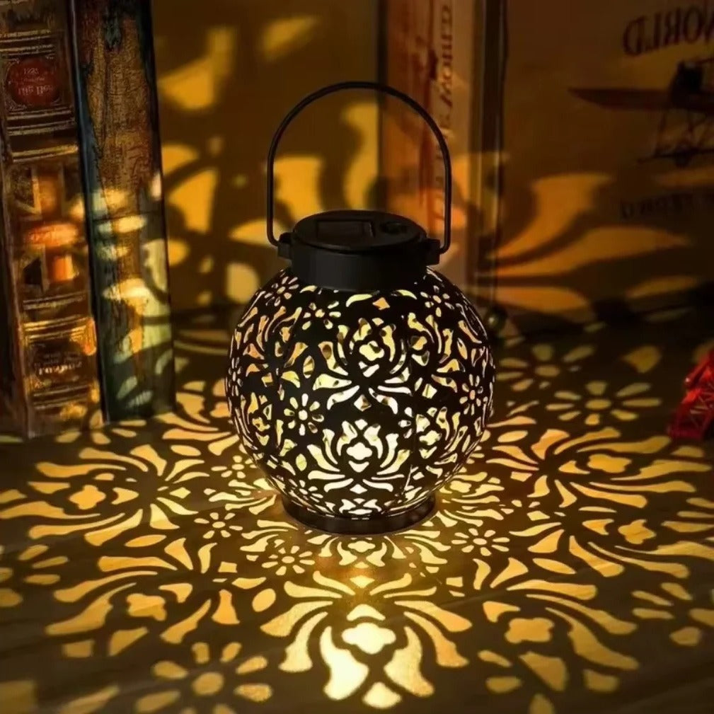 Solar LED Lantern – Wrought Iron Hollow Design for Outdoor Decor