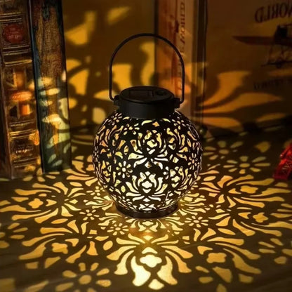 Solar LED Lantern – Wrought Iron Hollow Design for Outdoor Decor