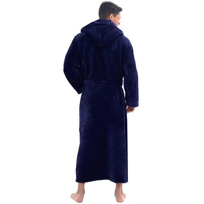 Men's Hooded Bathrobe with Pockets, Plush Fleece Material