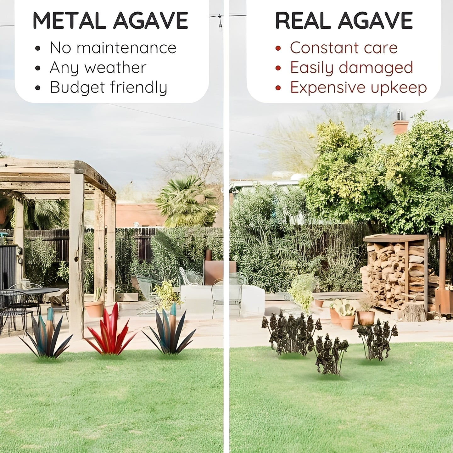 Metal Agave Americana Style Garden Decor for Indoor or Outdoor Display