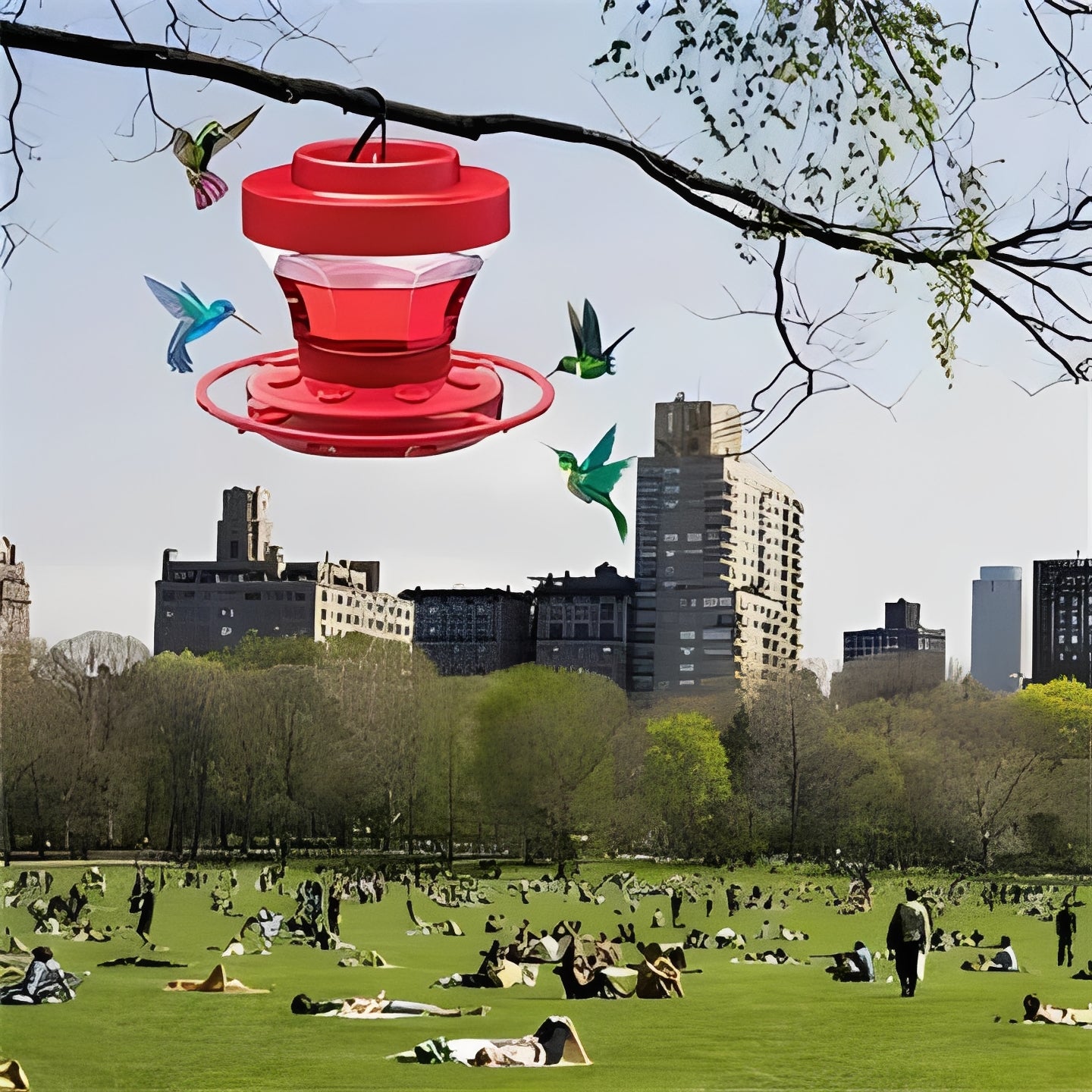 Hanging Red Water Feeder with Perches and Ant Moat