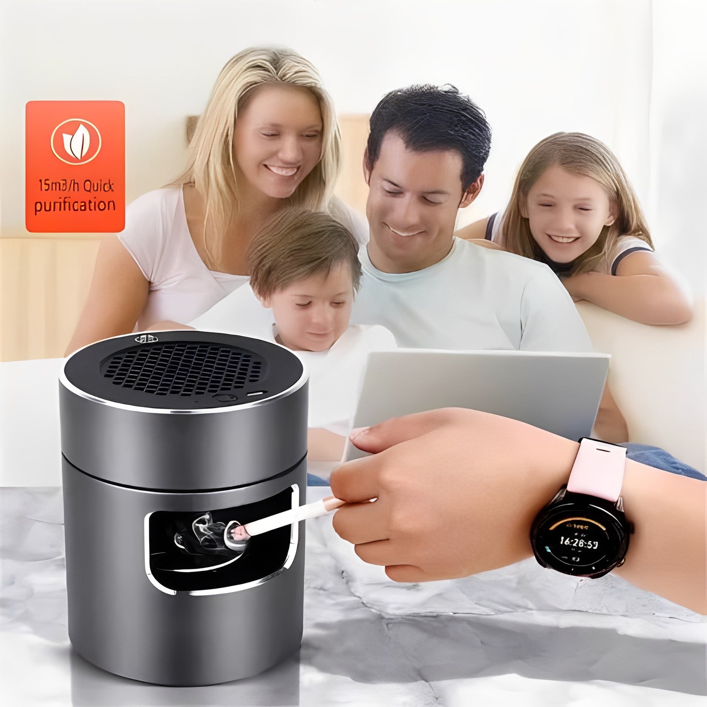 Smart Smokeless Ashtray with HEPA Filter and USB Power