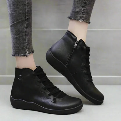 Women's Side-Zip Ankle Boots with Round Toe and Block Heel Design