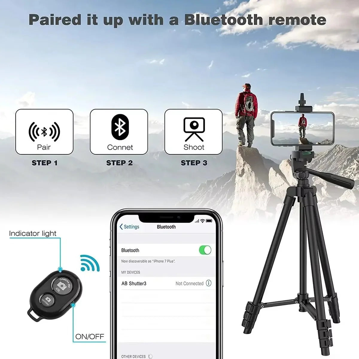Portable Camera Tripod Stand Bluetooth Remote for Smartphones and DSLRs