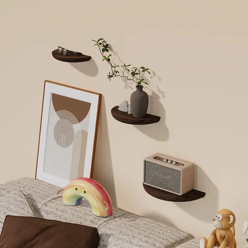 Wall Mounted Half Round Wooden Shelf for Decorative Display