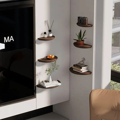 Wall Mounted Half Round Wooden Shelf for Decorative Display