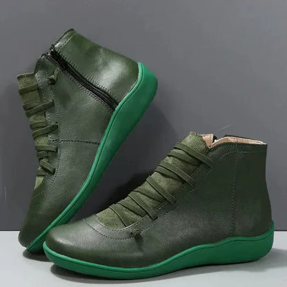 Women's Side-Zip Ankle Boots with Round Toe and Block Heel Design
